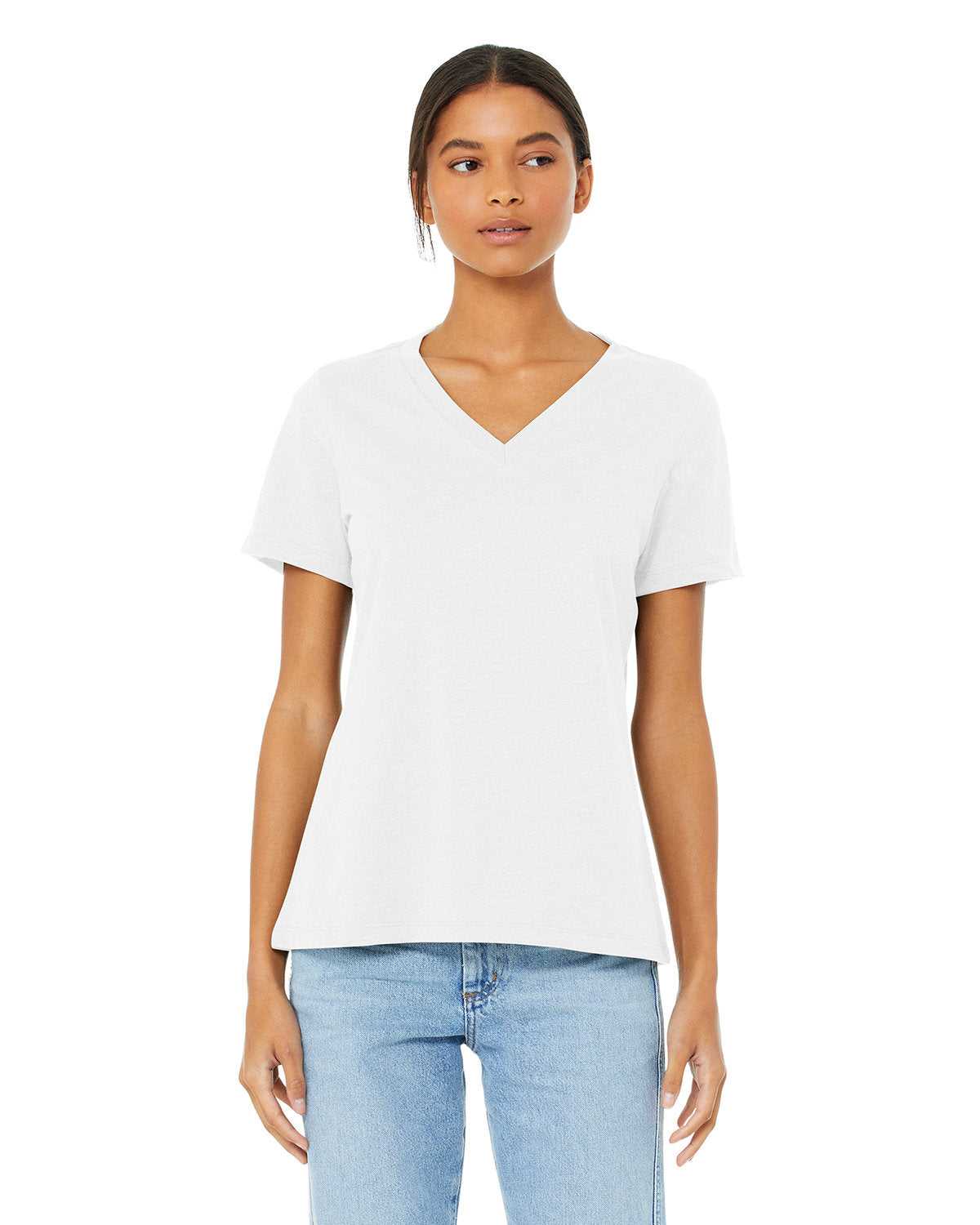 Bella + Canvas 6405CVC Women&#39;s Relaxed Heather CVC V-Neck Tee - Solid White Blend - HIT a Double - 1