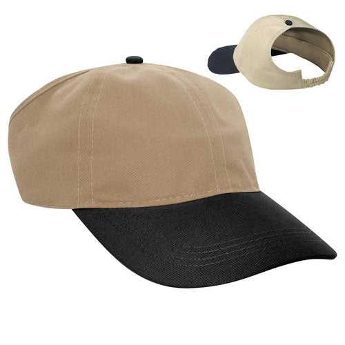 OTTO 69-291 Brushed Cotton Twill Ponytail Low Profile Pro Style Soft Crown Cap - Black Khaki - HIT a Double - 1
