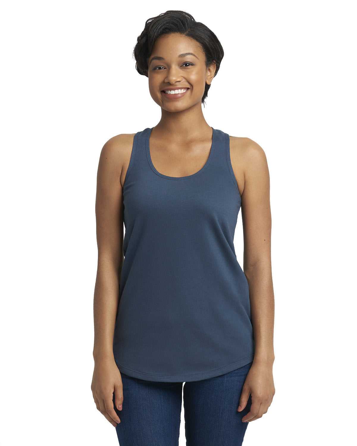 Next Level 6933 Womens Lightweight French Terry Racerback Tank - Indigo - HIT a Double - 1