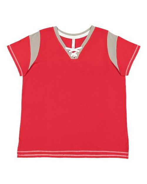Lat 3833 Women's Curvy Lace Up Fine Jersey Tee - Red Titanium White - HIT a Double - 1