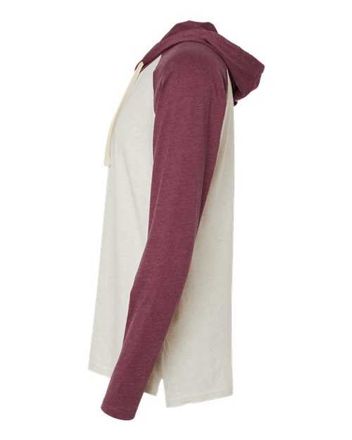Lat 6917 Fine Jersey Hooded Long Sleeve Raglan T-Shirt - Natural Heather Vintage Burgundy Natural - HIT a Double - 3
