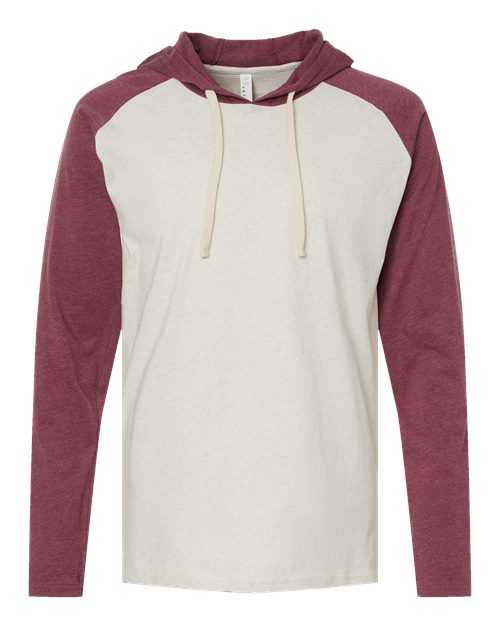 Lat 6917 Fine Jersey Hooded Long Sleeve Raglan T-Shirt - Natural Heather Vintage Burgundy Natural - HIT a Double - 1