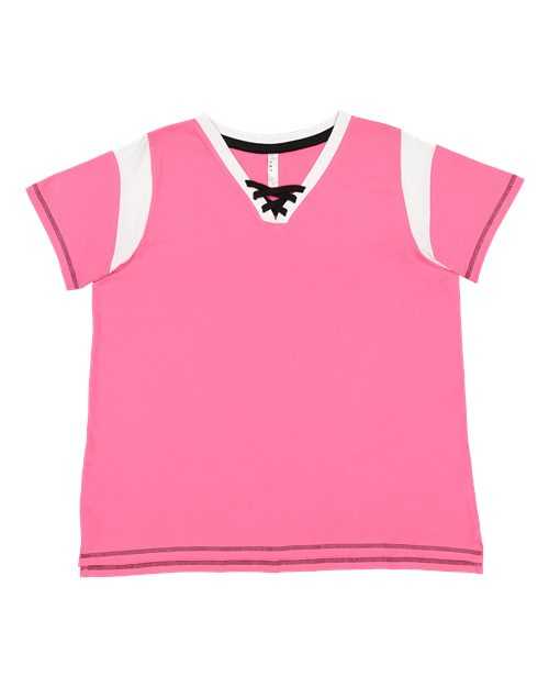 Lat 3833 Women's Curvy Lace Up Fine Jersey Tee - Hot Pink White Black - HIT a Double - 1