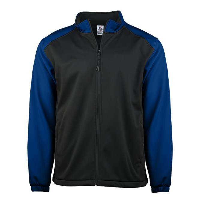 Badger Sport 2650 Soft Shell Sport Youth Jacket - Black Royal - HIT a Double - 1