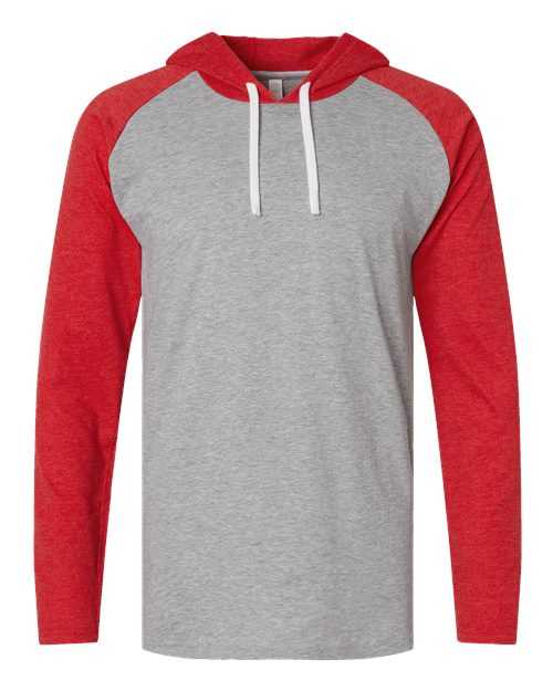 Lat 6917 Fine Jersey Hooded Long Sleeve Raglan T-Shirt - Vintage Heather Vintage Red White - HIT a Double - 1