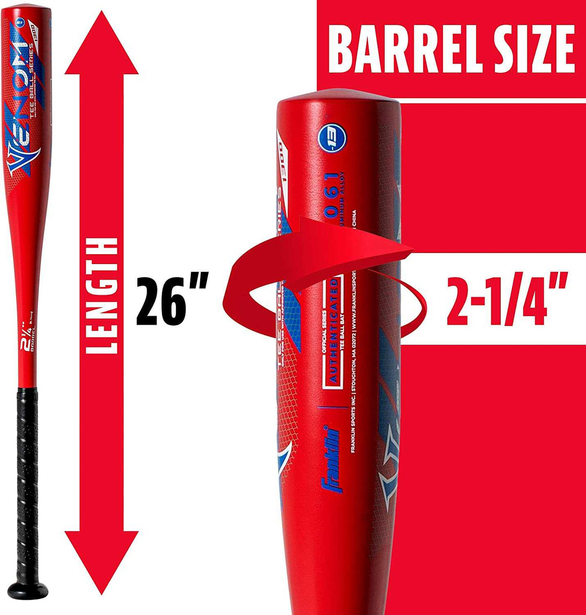 Franklin Venom 1300 -13 USA Approved 2 1/4&quot; Tee Ball Bat - Red - HIT a Double - 7