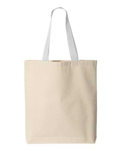 Q-Tees Q4400 11L Canvas Tote with Contrast-Color Handles - Natural White - HIT a Double - 1
