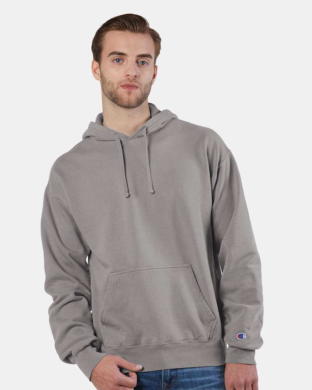 Champion CD450 Garment Dyed Hooded Sweatshirt - Concrete - HIT a Double - 1