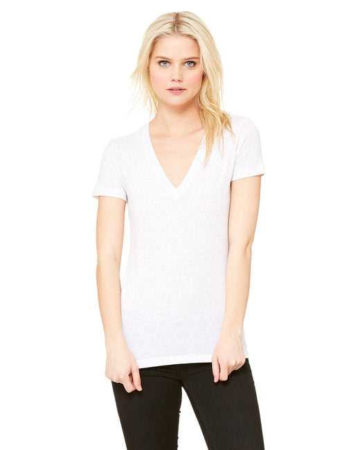 Bella + Canvas 8435 Ladies&#39; Triblend Short-Sleeve Deep V-Neck T-Shirt - White Fleck Trb - HIT a Double
