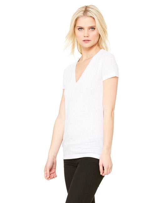Bella + Canvas 8435 Ladies&#39; Triblend Short-Sleeve Deep V-Neck T-Shirt - White Fleck Trb - HIT a Double