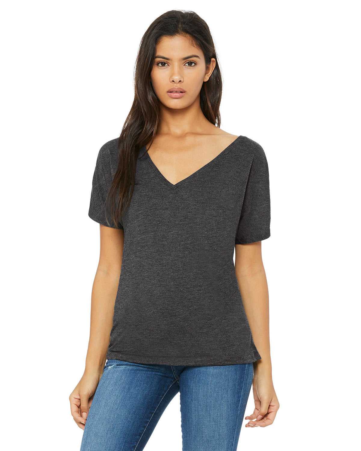 Bella + Canvas 8815 Ladies&#39; Slouchy V-Neck T-Shirt - Dark Gray Heather - HIT a Double - 1