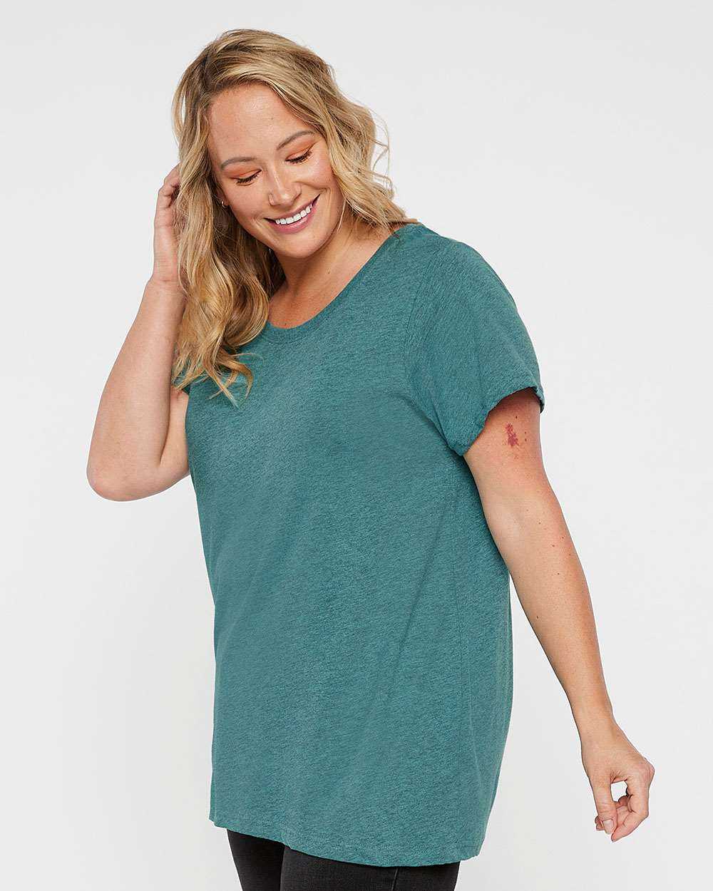 Lat 3816 Curvy Collection Women&#39;s Fine Jersey Tee - Surf Blackout - HIT a Double - 2