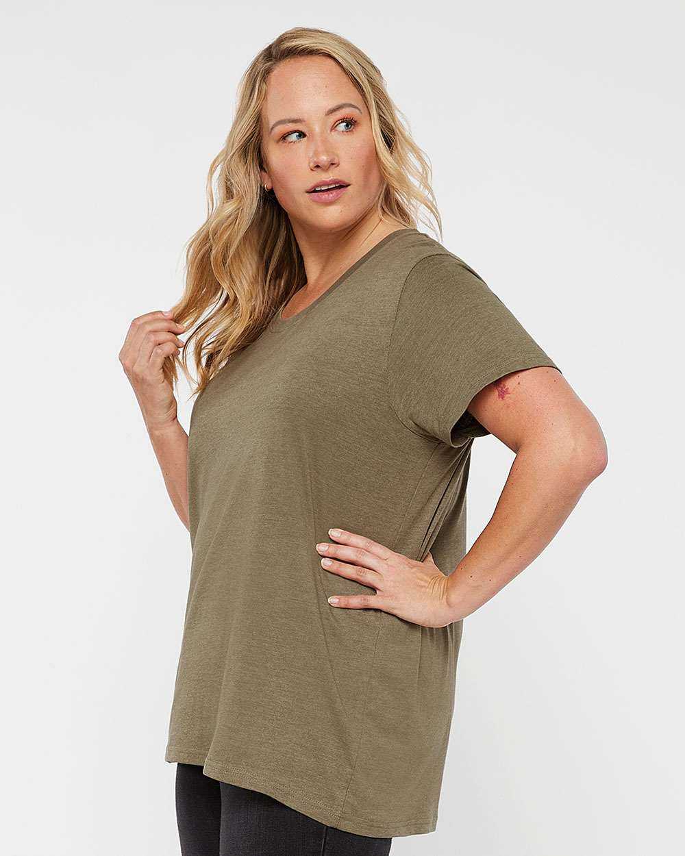 Lat 3816 Curvy Collection Women&#39;s Fine Jersey Tee - Vintage Military Green - HIT a Double - 2