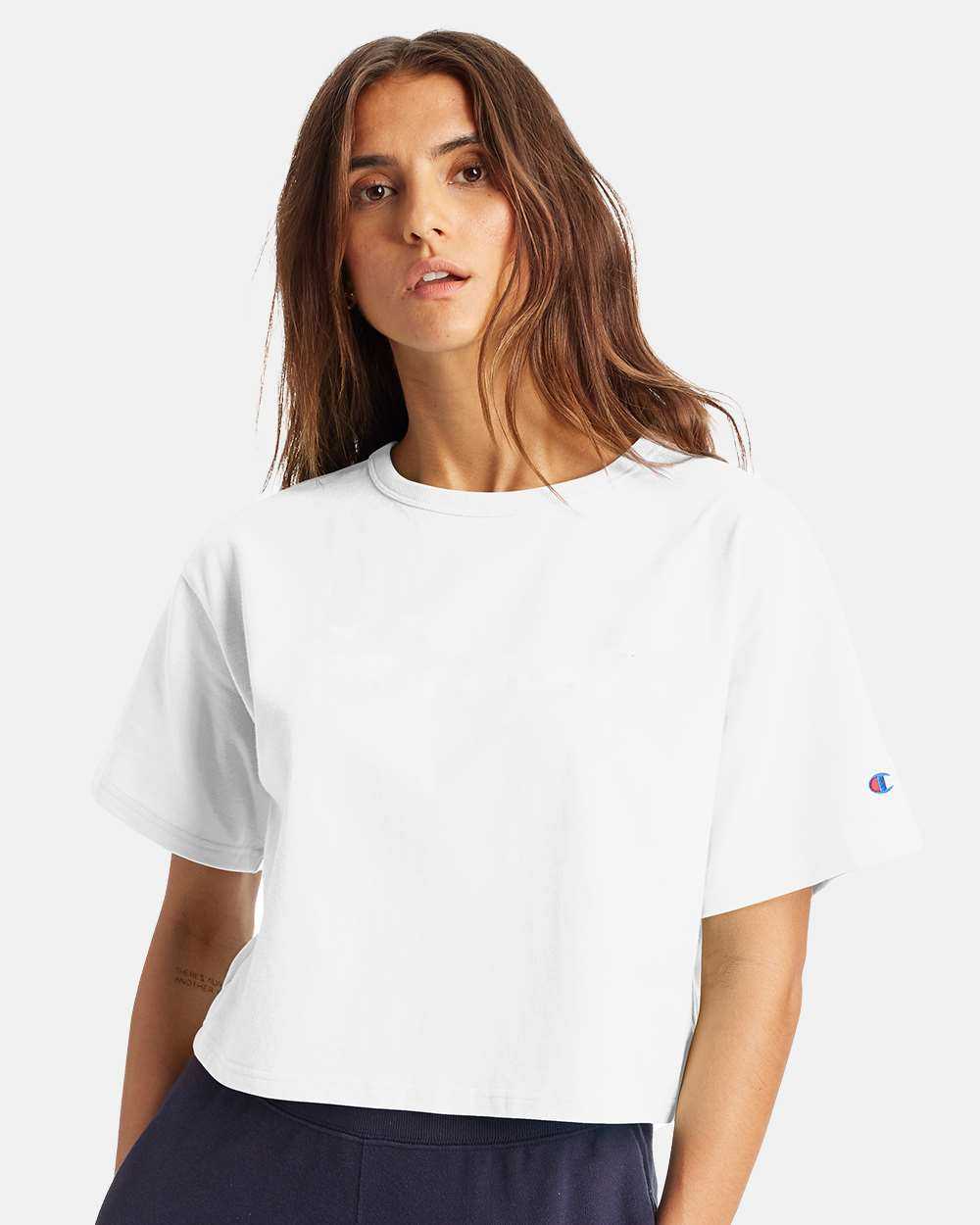 Champion T453W Women&#39;s Heritage Jersey Cropped T-Shirt - White - HIT a Double - 1