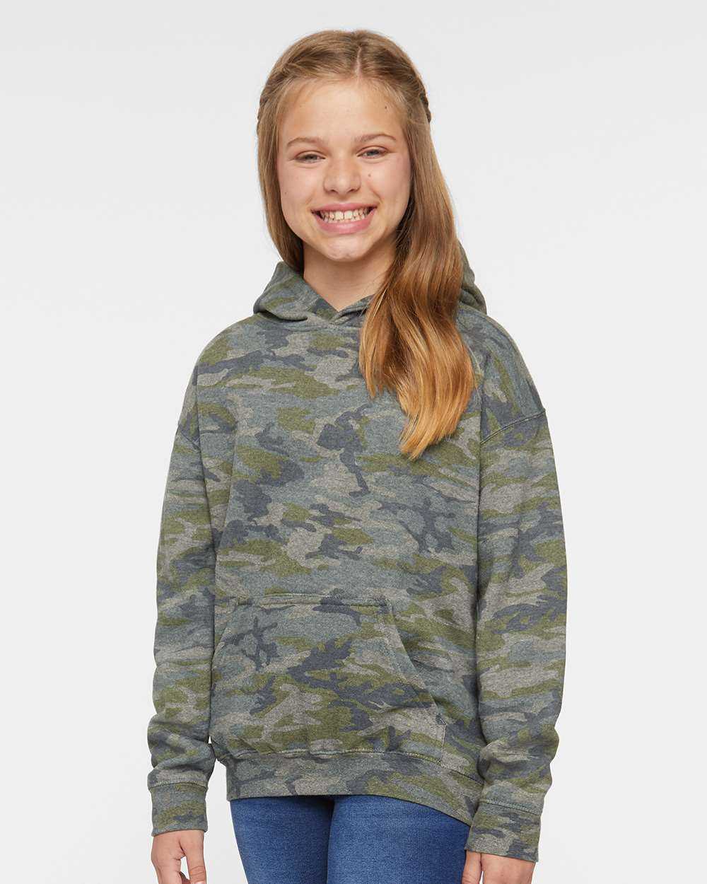 Lat 2296 Youth Pullover Hooded Sweatshirt - Vintage Camo - HIT a Double - 1