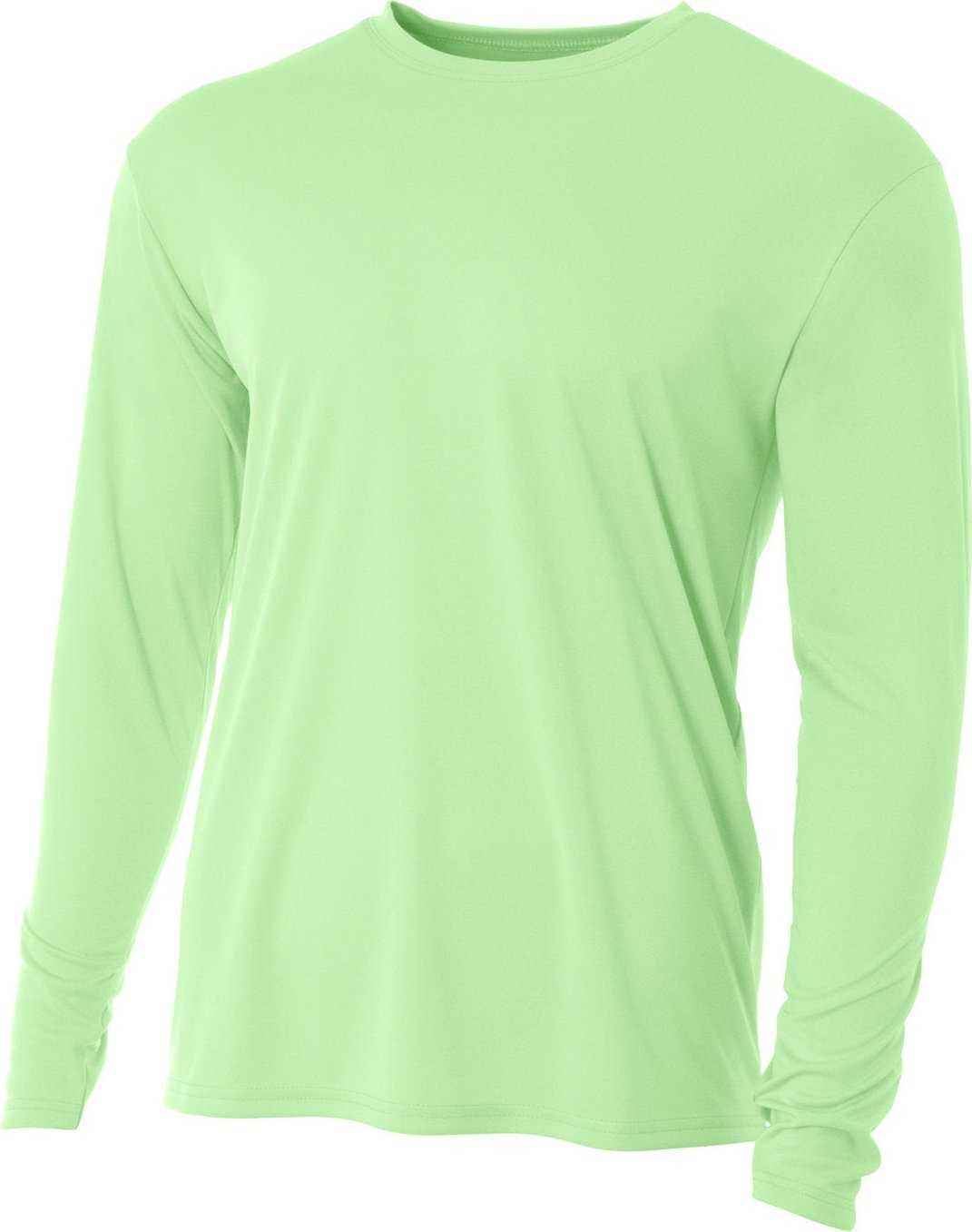 A4 N3165 Men&#39;S Cooling Performance Long Sleeve T-Shirt - LIGHT LIME - HIT a Double - 1