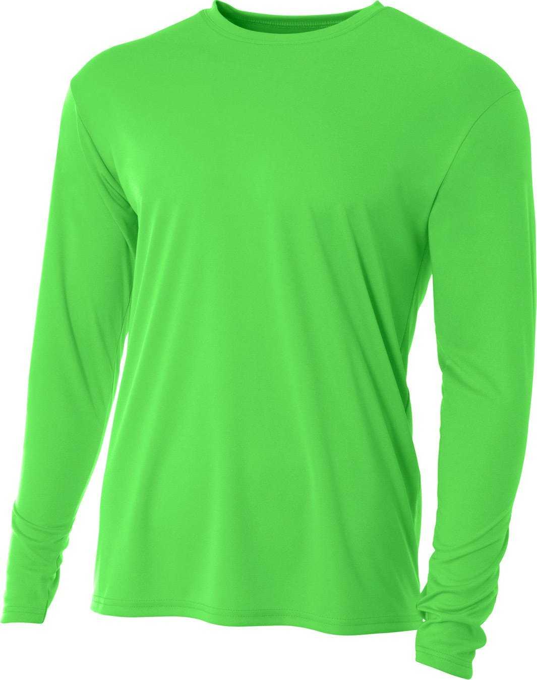A4 N3165 Men&#39;S Cooling Performance Long Sleeve T-Shirt - SAFETY GREEN - HIT a Double - 1
