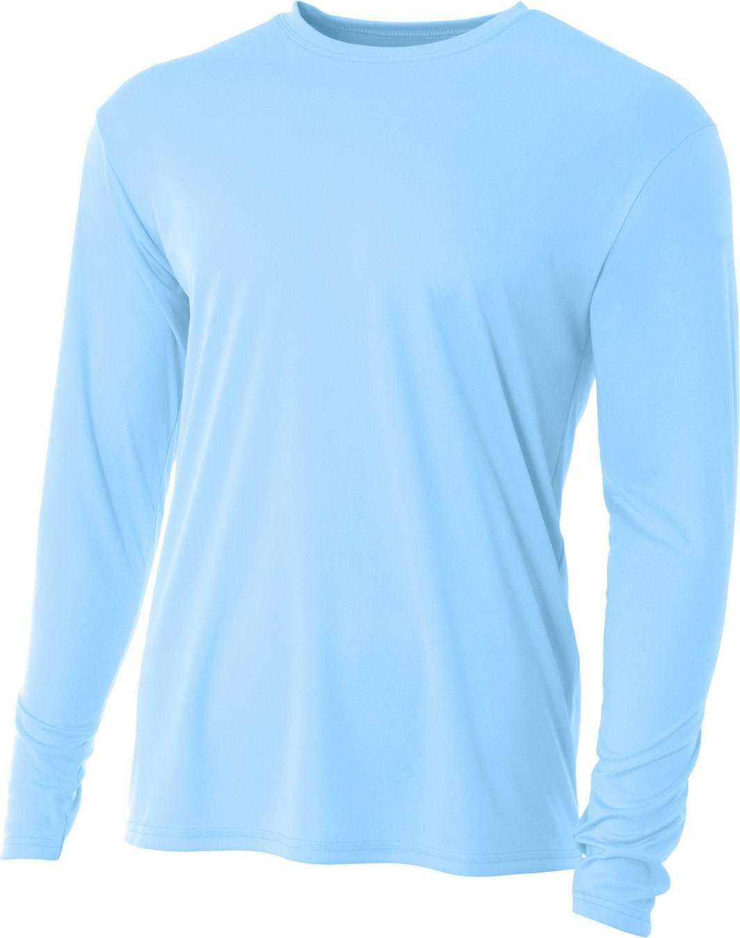 A4 N3165 Men&#39;S Cooling Performance Long Sleeve T-Shirt - SKY BLUE - HIT a Double - 1