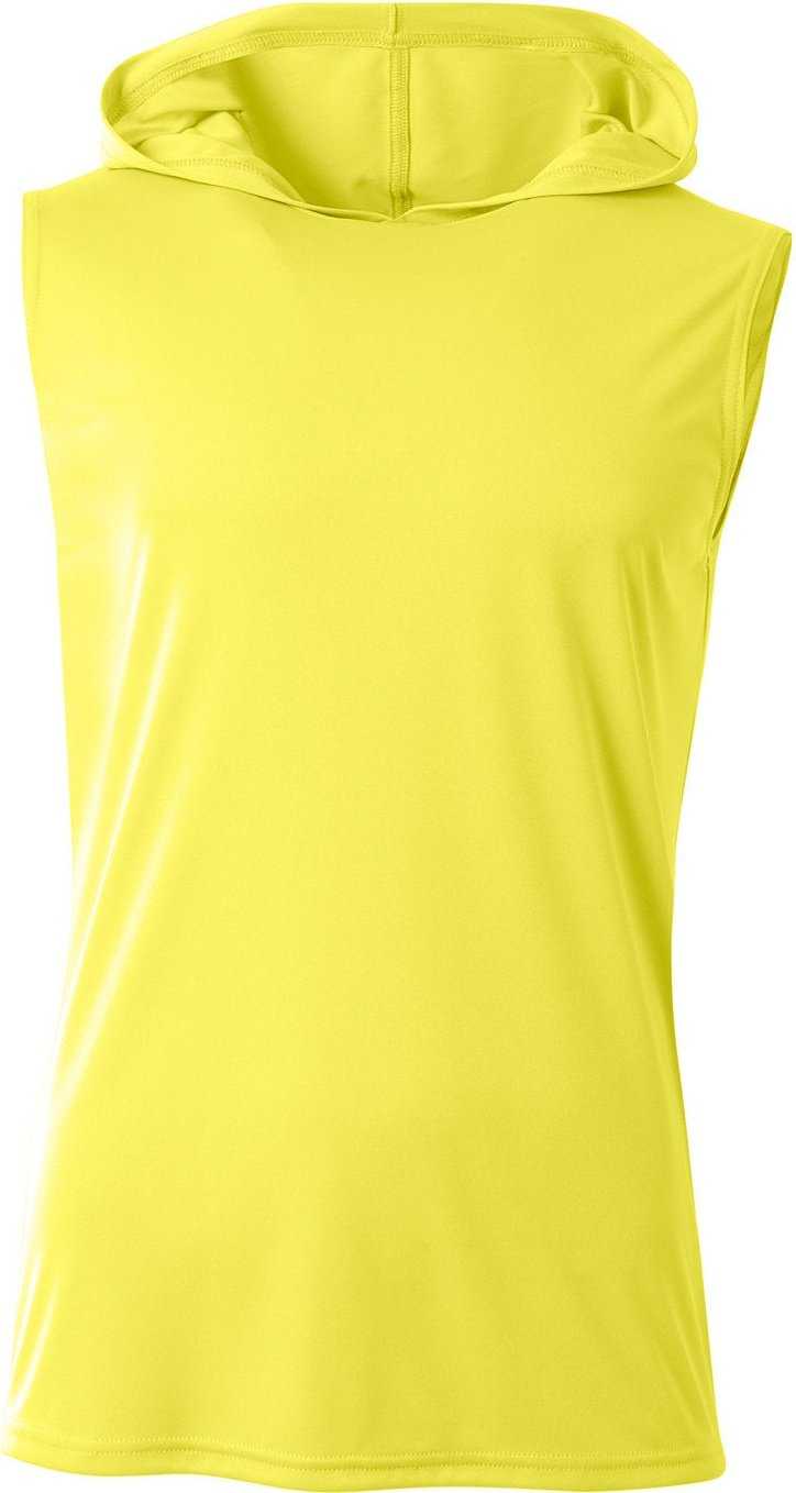 A4 N3410 Men&#39;S Cooling Performance Sleeveless Hooded T-Shirt - SAFETY YELLOW - HIT a Double - 2