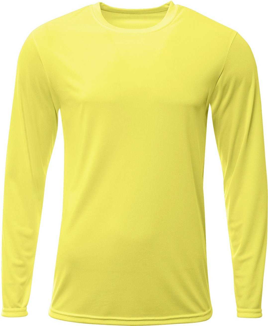 A4 N3425 Men&#39;S Sprint Long Sleeve T-Shirt - SAFETY YELLOW - HIT a Double - 2