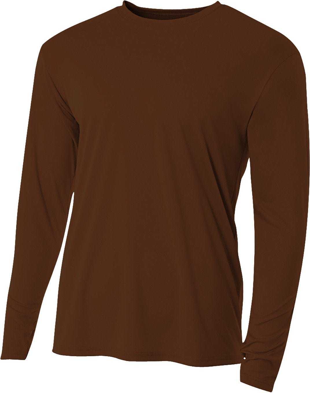 A4 NB3165 Youth Long Sleeve Cooling Performance Crew Shirt - BROWN - HIT a Double - 2