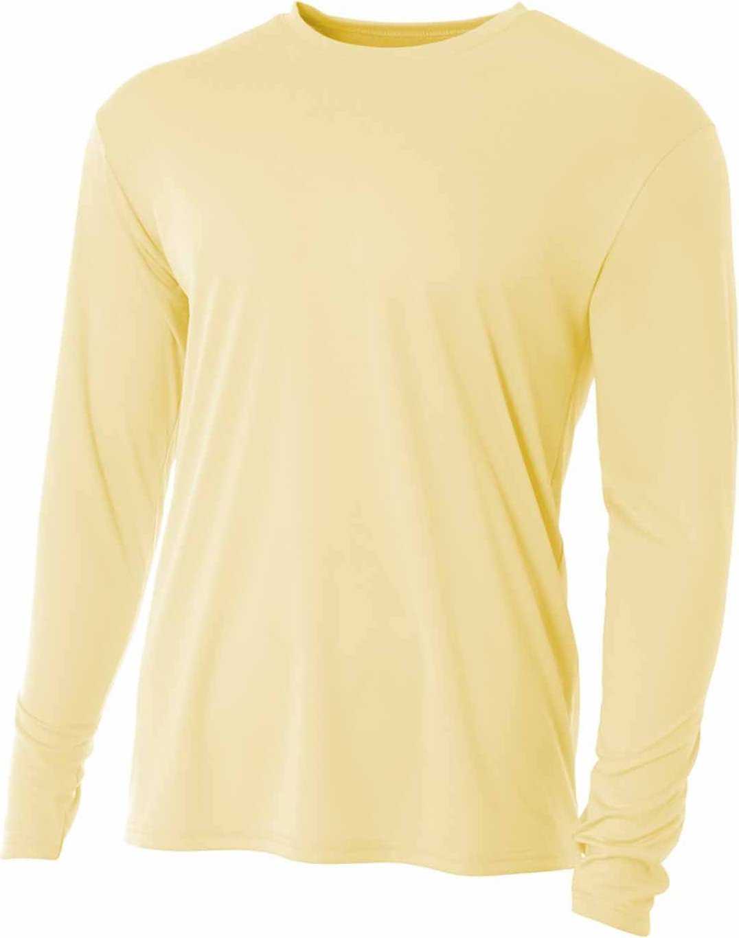 A4 NB3165 Youth Long Sleeve Cooling Performance Crew Shirt - LIGHT YELLOW - HIT a Double - 2