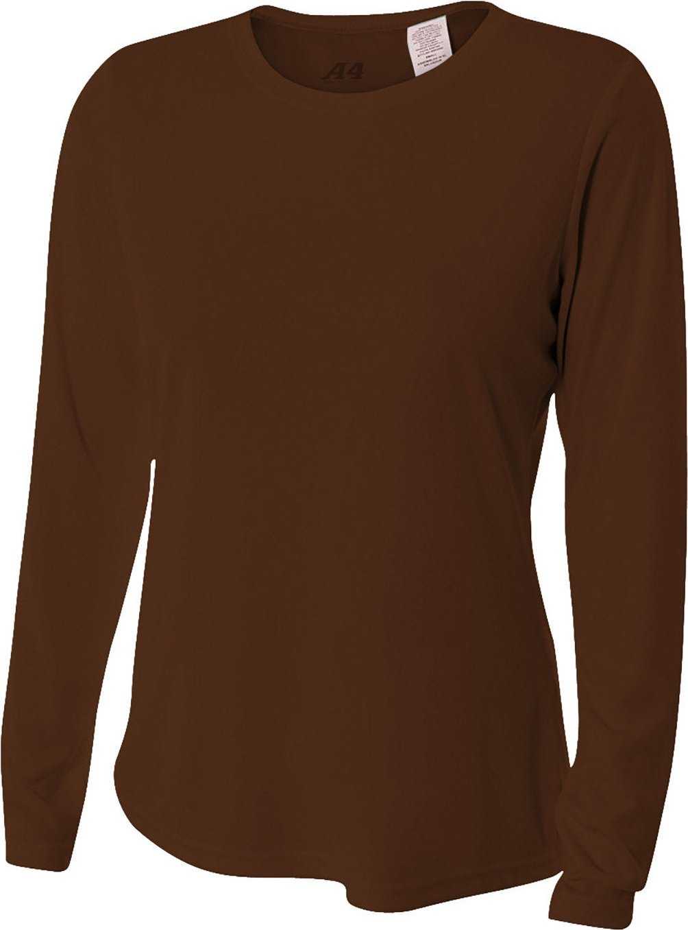 A4 NW3002 Ladies&#39; Long Sleeve Cooling Performance Crew Shirt - BROWN - HIT a Double - 2