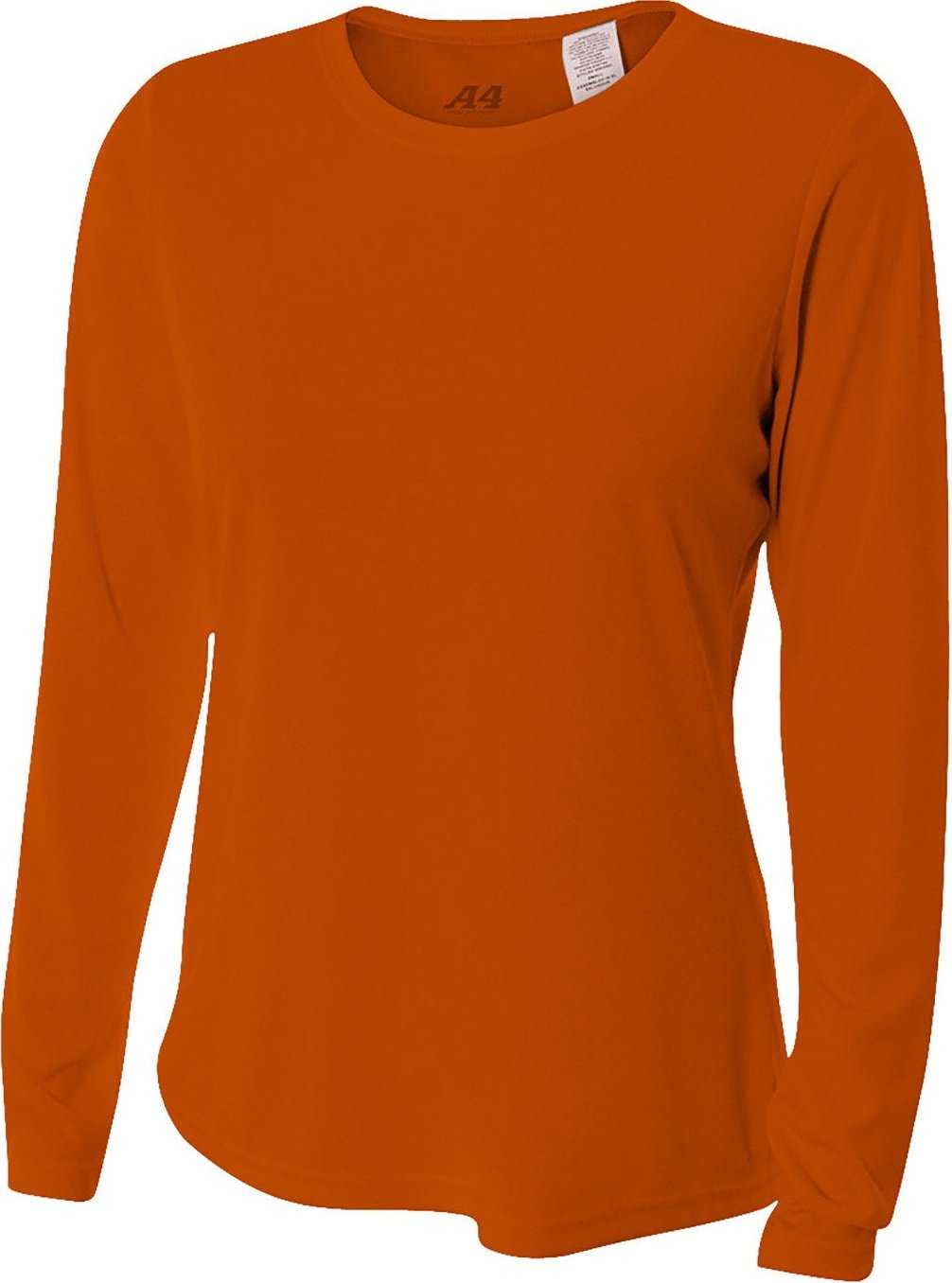 A4 NW3002 Ladies&#39; Long Sleeve Cooling Performance Crew Shirt - BURNT ORANGE - HIT a Double - 2