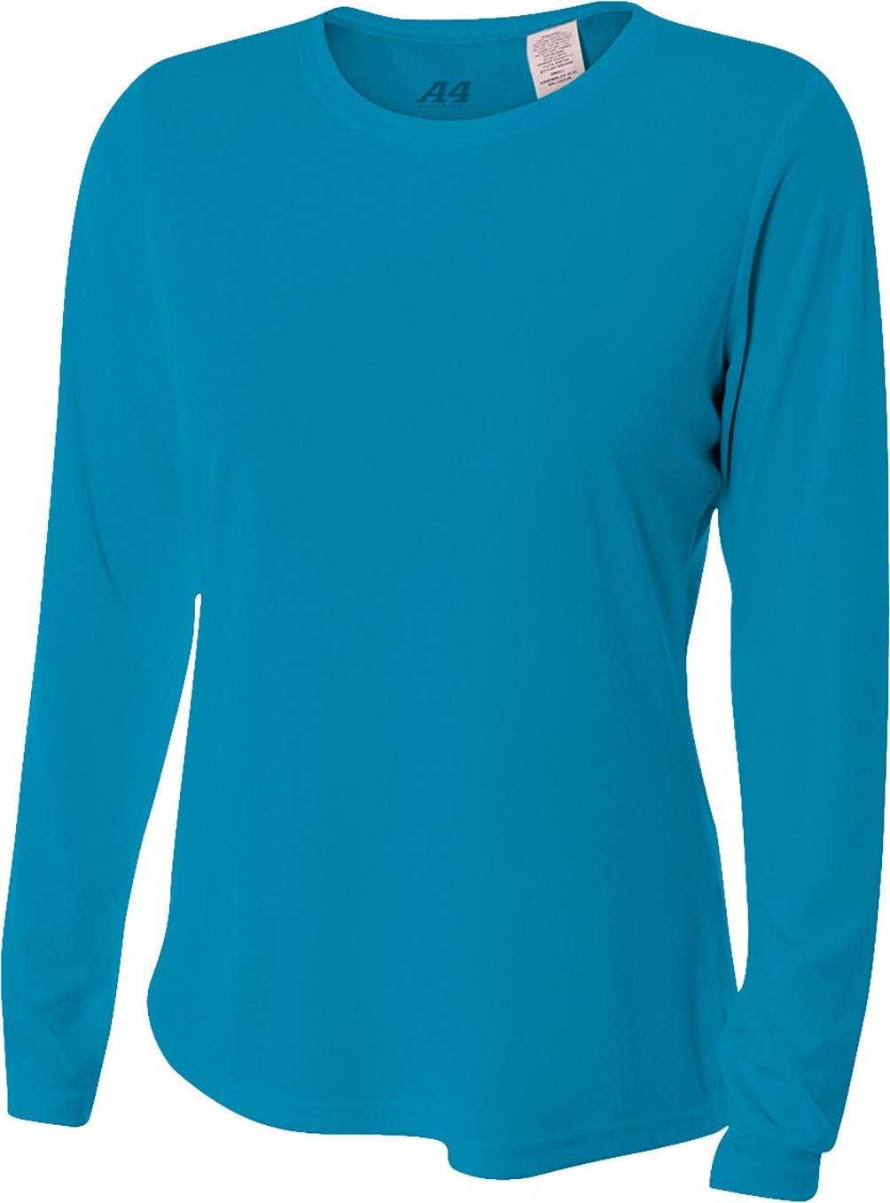 A4 NW3002 Ladies&#39; Long Sleeve Cooling Performance Crew Shirt - ELECTRIC BLUE - HIT a Double - 2