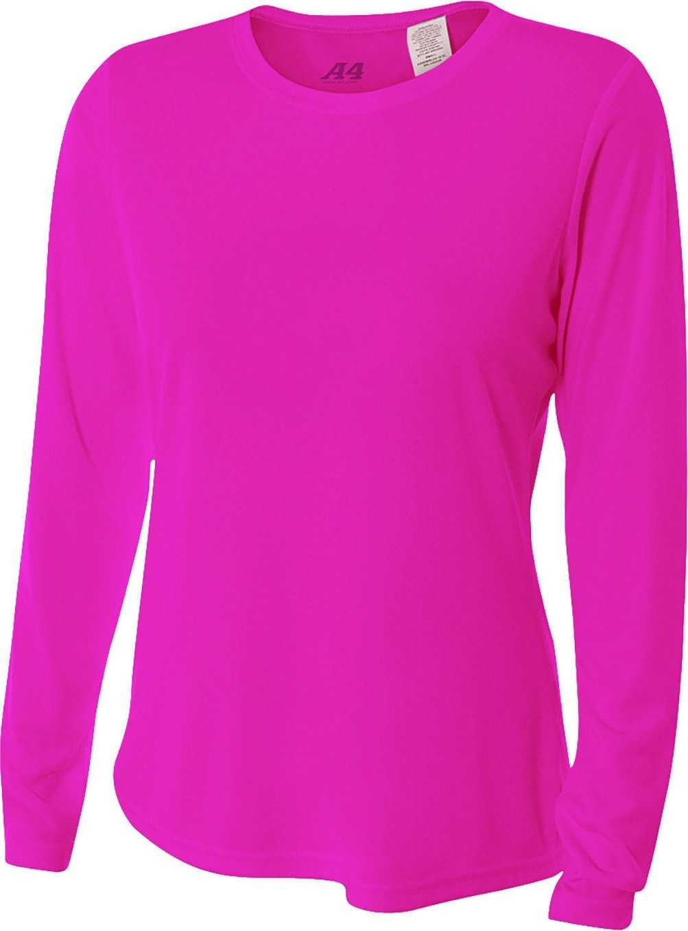 A4 NW3002 Ladies&#39; Long Sleeve Cooling Performance Crew Shirt - FUCHSIA - HIT a Double - 2