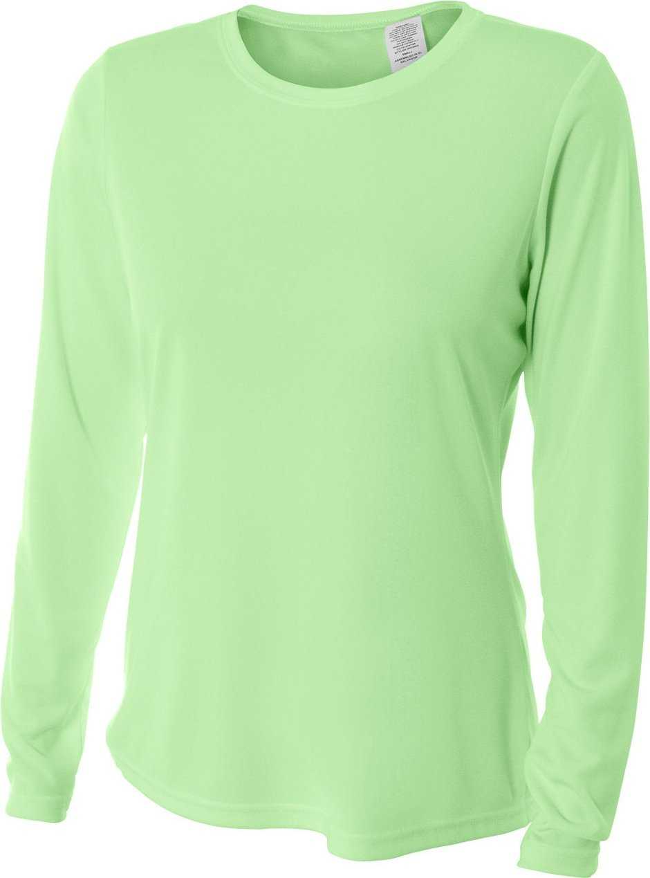 A4 NW3002 Ladies&#39; Long Sleeve Cooling Performance Crew Shirt - LIGHT LIME - HIT a Double - 2