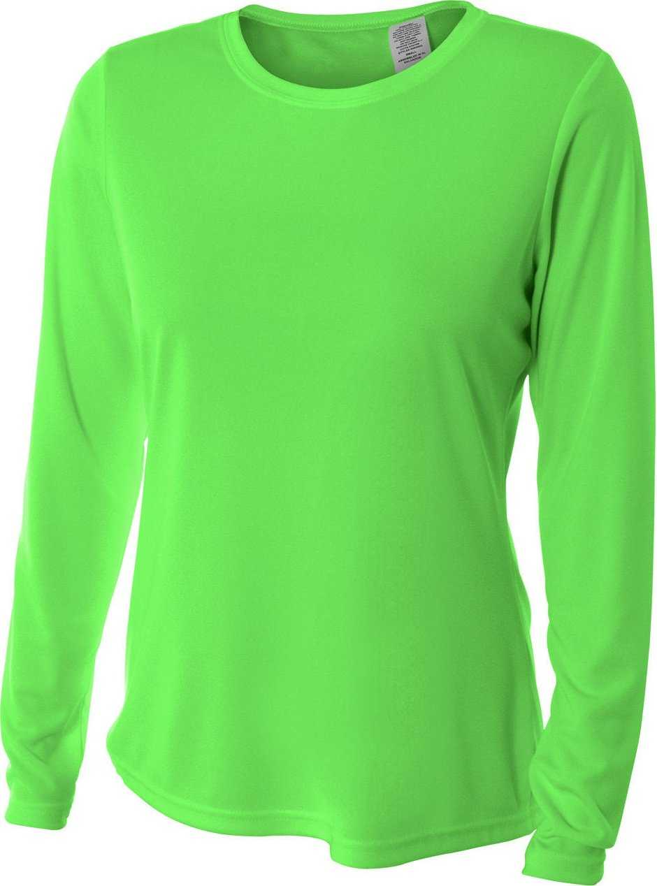 A4 NW3002 Ladies&#39; Long Sleeve Cooling Performance Crew Shirt - SAFETY GREEN - HIT a Double - 2