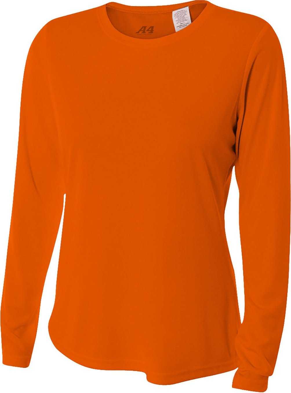 A4 NW3002 Ladies&#39; Long Sleeve Cooling Performance Crew Shirt - SAFETY ORANGE - HIT a Double - 2