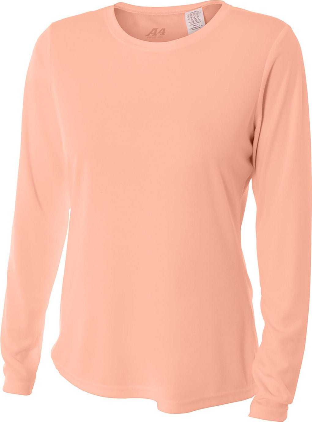 A4 NW3002 Ladies&#39; Long Sleeve Cooling Performance Crew Shirt - SALMON - HIT a Double - 2