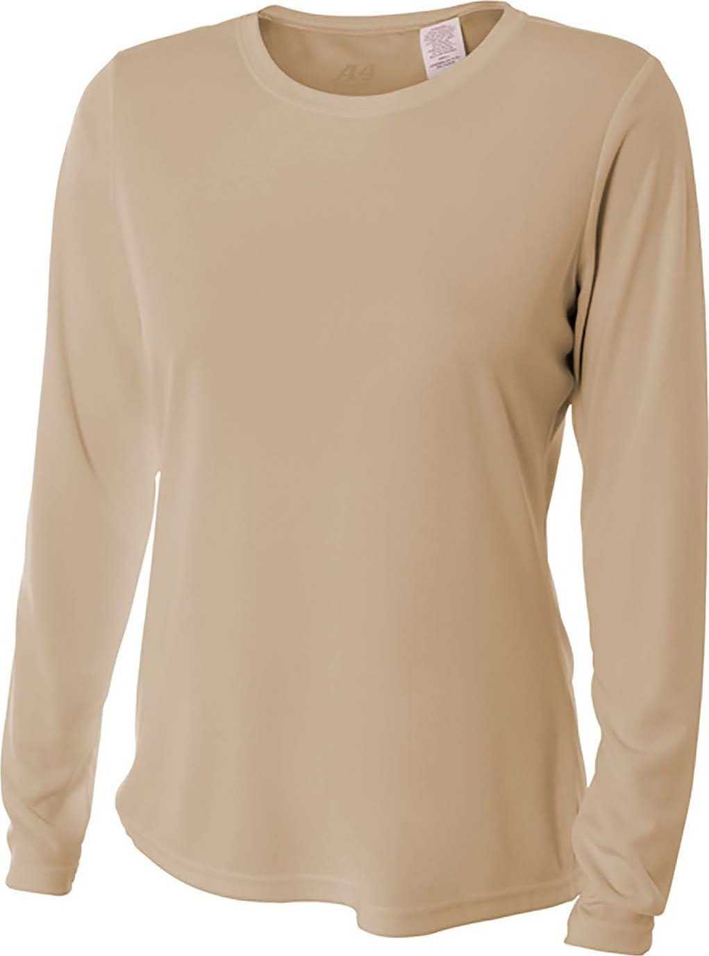 A4 NW3002 Ladies&#39; Long Sleeve Cooling Performance Crew Shirt - SAND - HIT a Double - 2