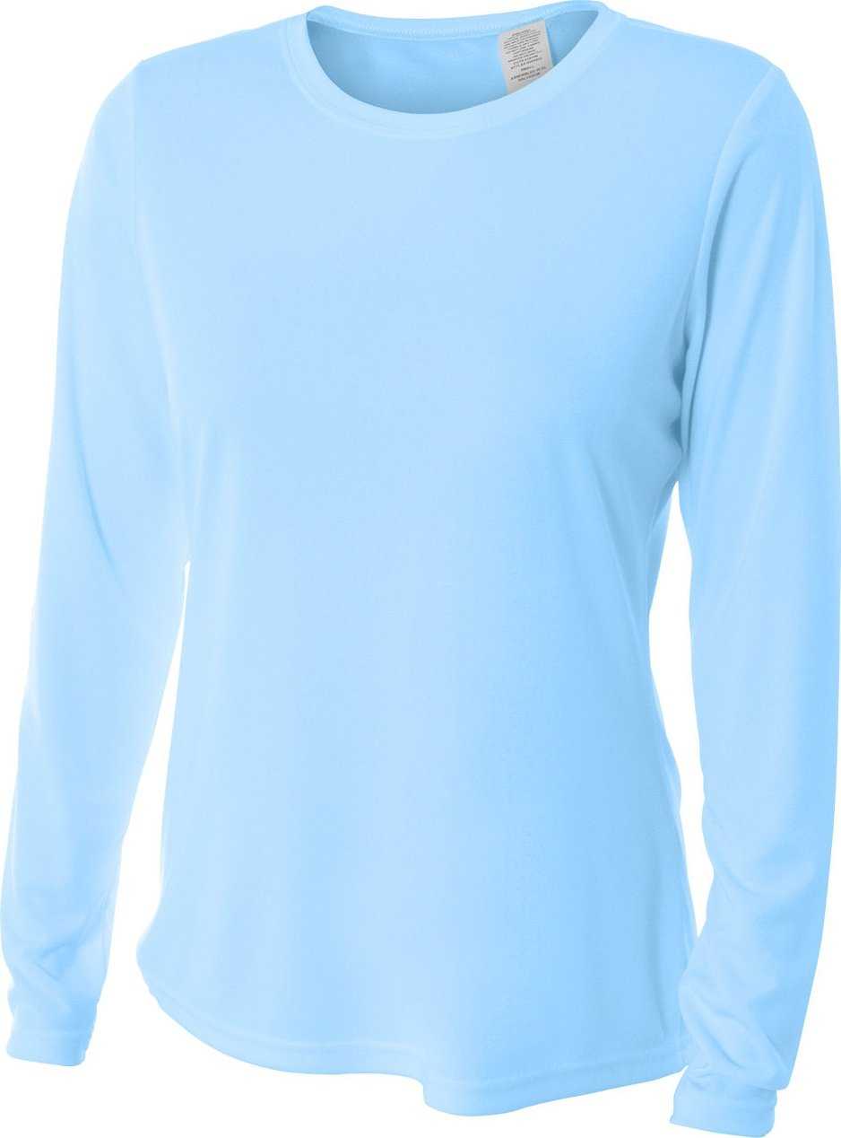A4 NW3002 Ladies&#39; Long Sleeve Cooling Performance Crew Shirt - SKY BLUE - HIT a Double - 2