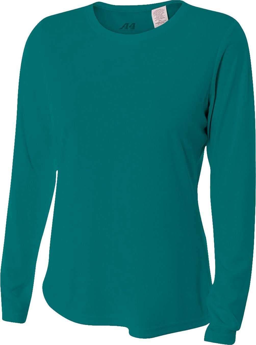A4 NW3002 Ladies&#39; Long Sleeve Cooling Performance Crew Shirt - TEAL - HIT a Double - 2