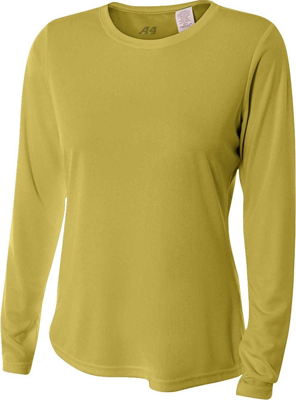A4 NW3002 Ladies&#39; Long Sleeve Cooling Performance Crew Shirt - VEGAS GOLD - HIT a Double - 2