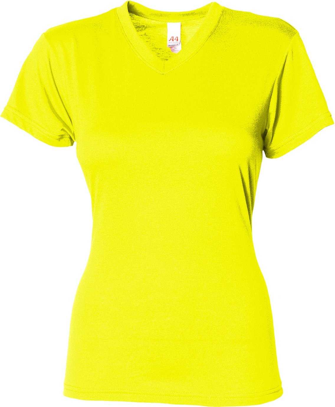 A4 NW3013 Ladies&#39; Softek V-Neck T-Shirt - SAFETY YELLOW - HIT a Double - 2