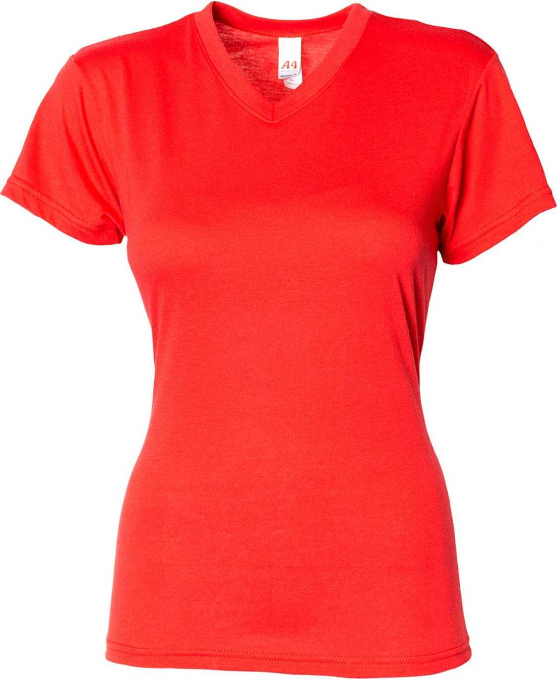 A4 NW3013 Ladies&#39; Softek V-Neck T-Shirt - SCARLET - HIT a Double - 2