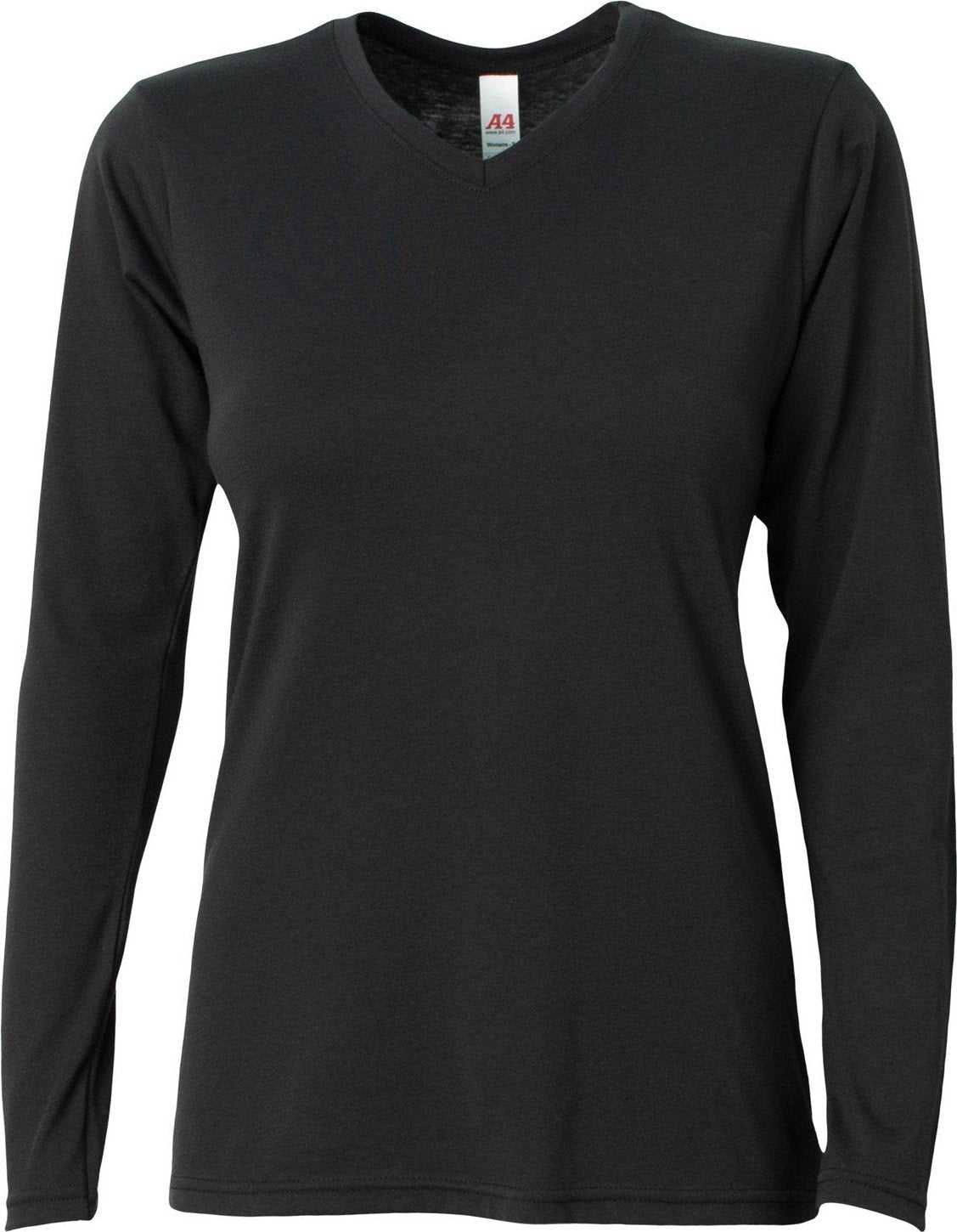 A4 NW3029 Ladies&#39; Long-Sleeve Softek V-Neck T-Shirt - BLACK - HIT a Double - 2