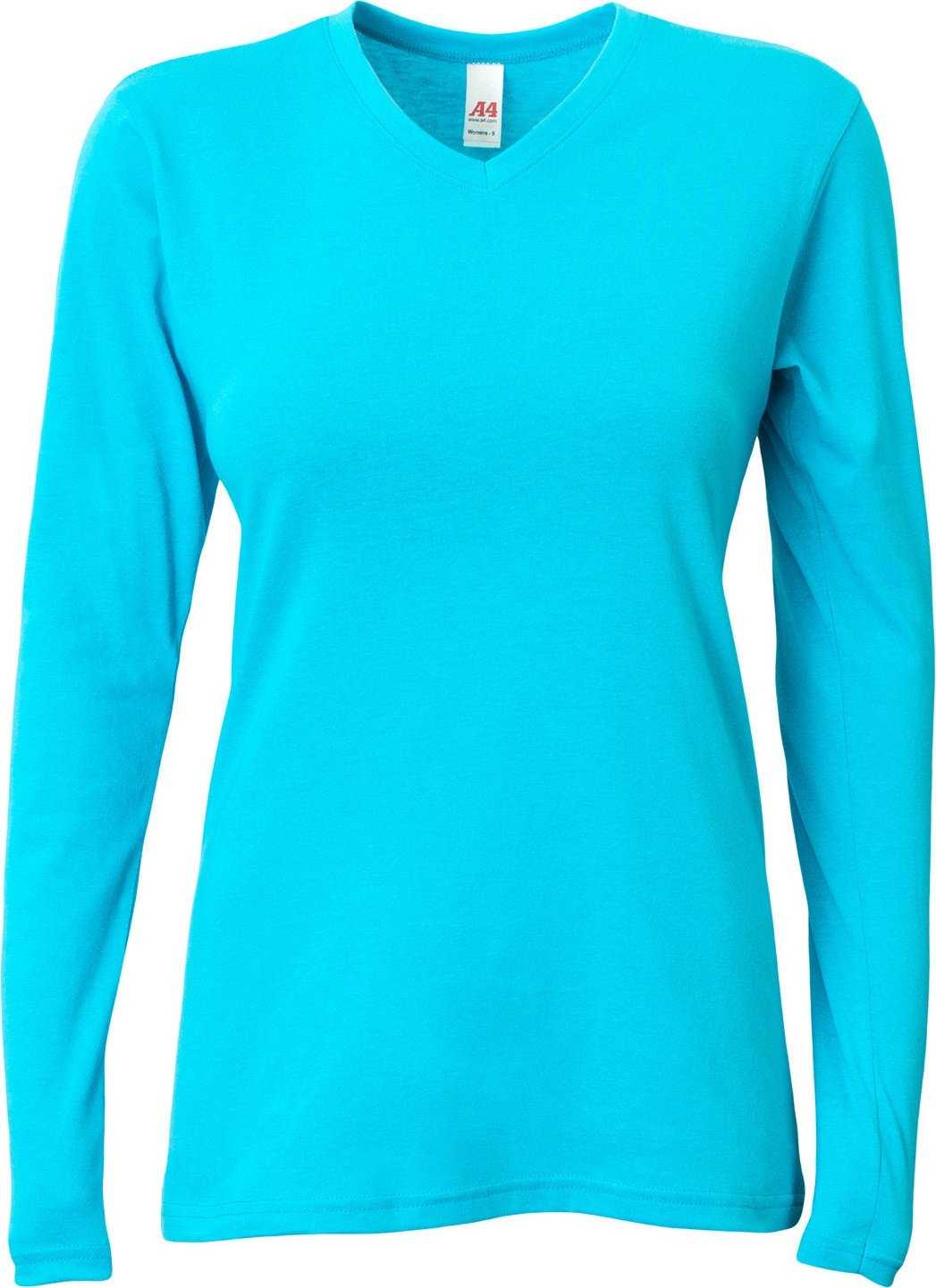 A4 NW3029 Ladies&#39; Long-Sleeve Softek V-Neck T-Shirt - ELECTRIC BLUE - HIT a Double - 2