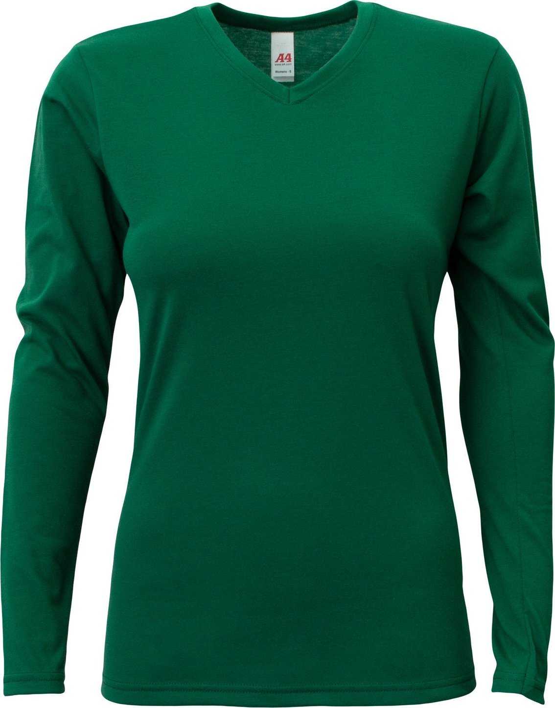 A4 NW3029 Ladies&#39; Long-Sleeve Softek V-Neck T-Shirt - FOREST - HIT a Double - 2