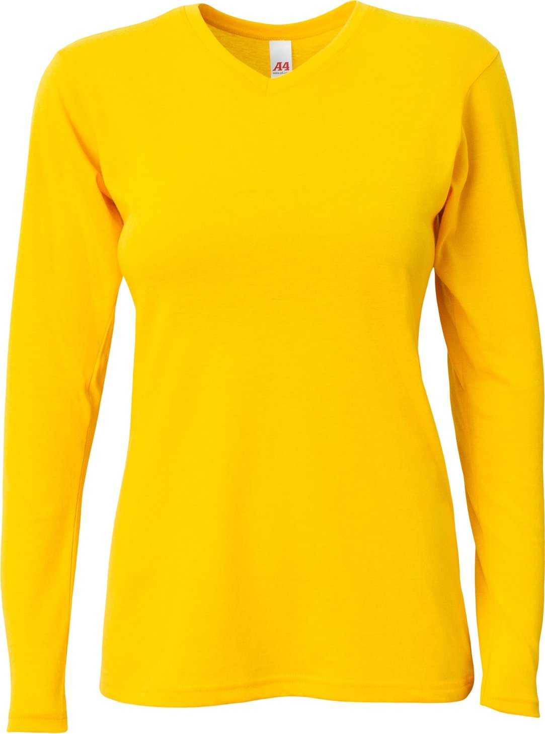 A4 NW3029 Ladies&#39; Long-Sleeve Softek V-Neck T-Shirt - GOLD - HIT a Double - 2
