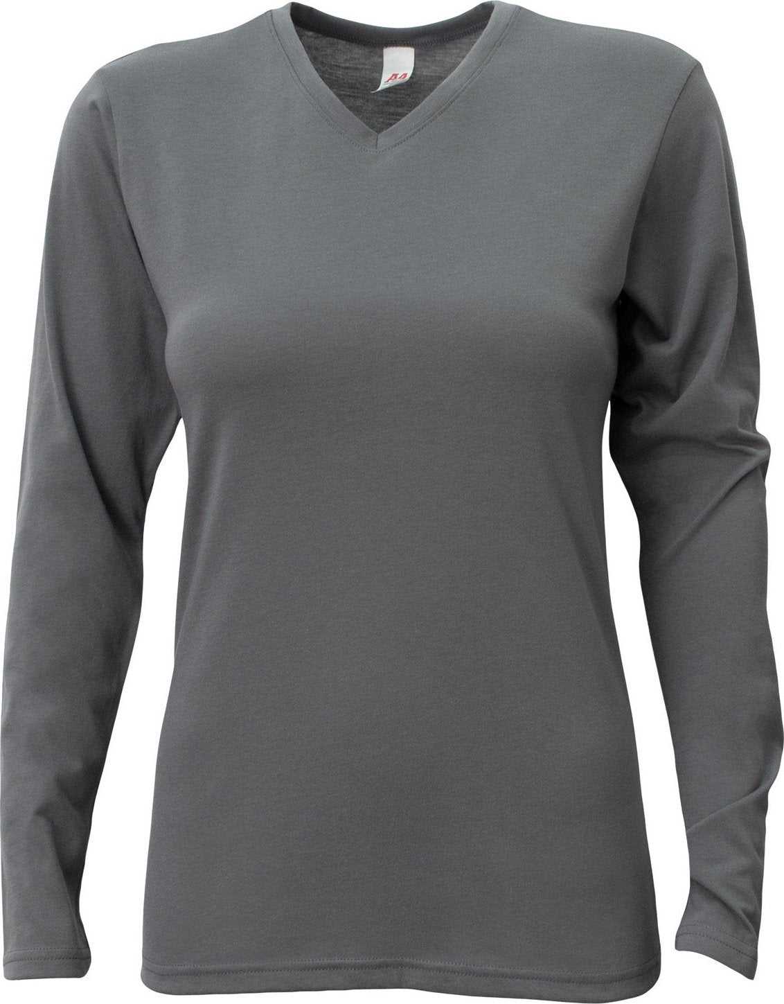 A4 NW3029 Ladies&#39; Long-Sleeve Softek V-Neck T-Shirt - GRAPHITE - HIT a Double - 2