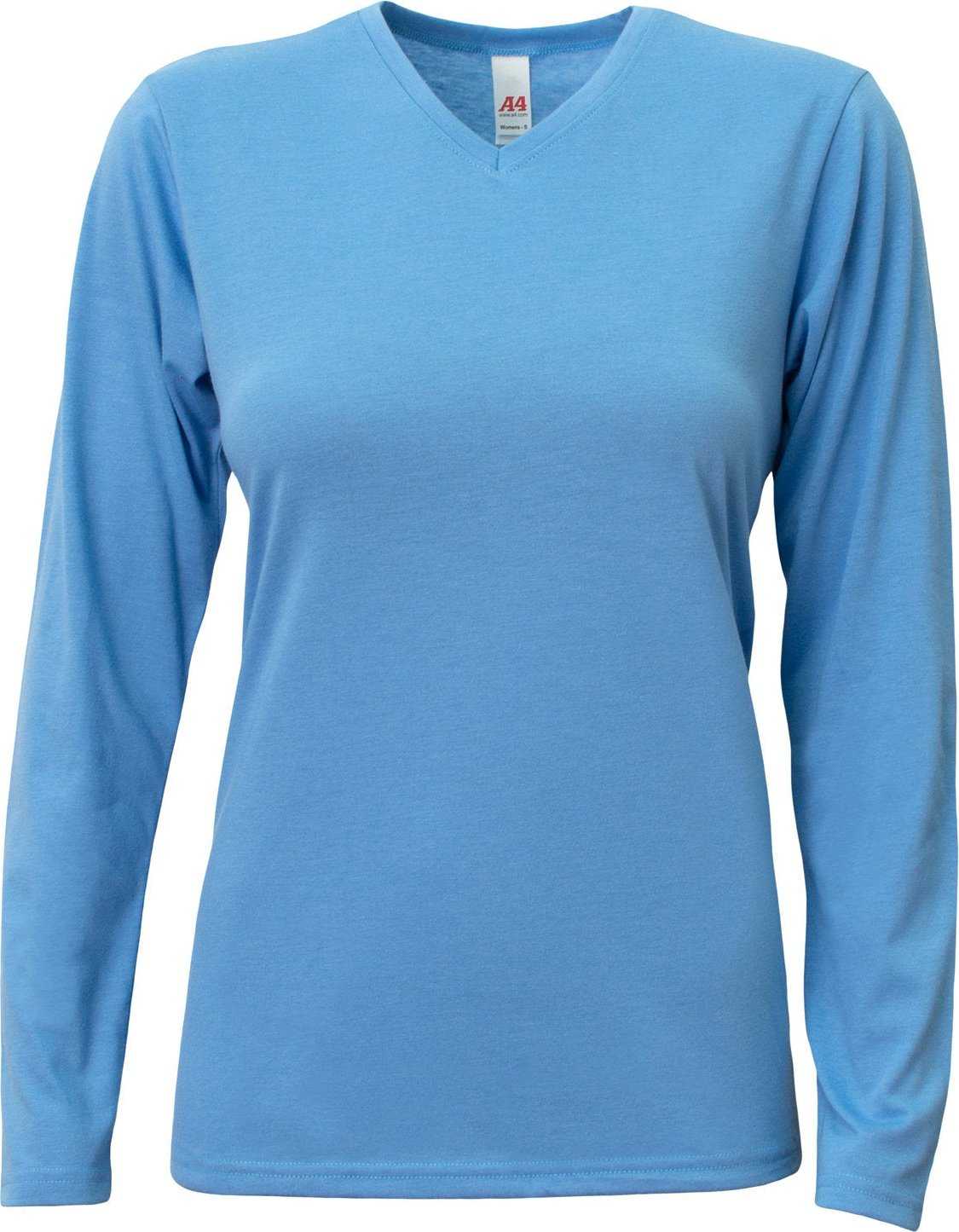 A4 NW3029 Ladies&#39; Long-Sleeve Softek V-Neck T-Shirt - LIGHT BLUE - HIT a Double - 2
