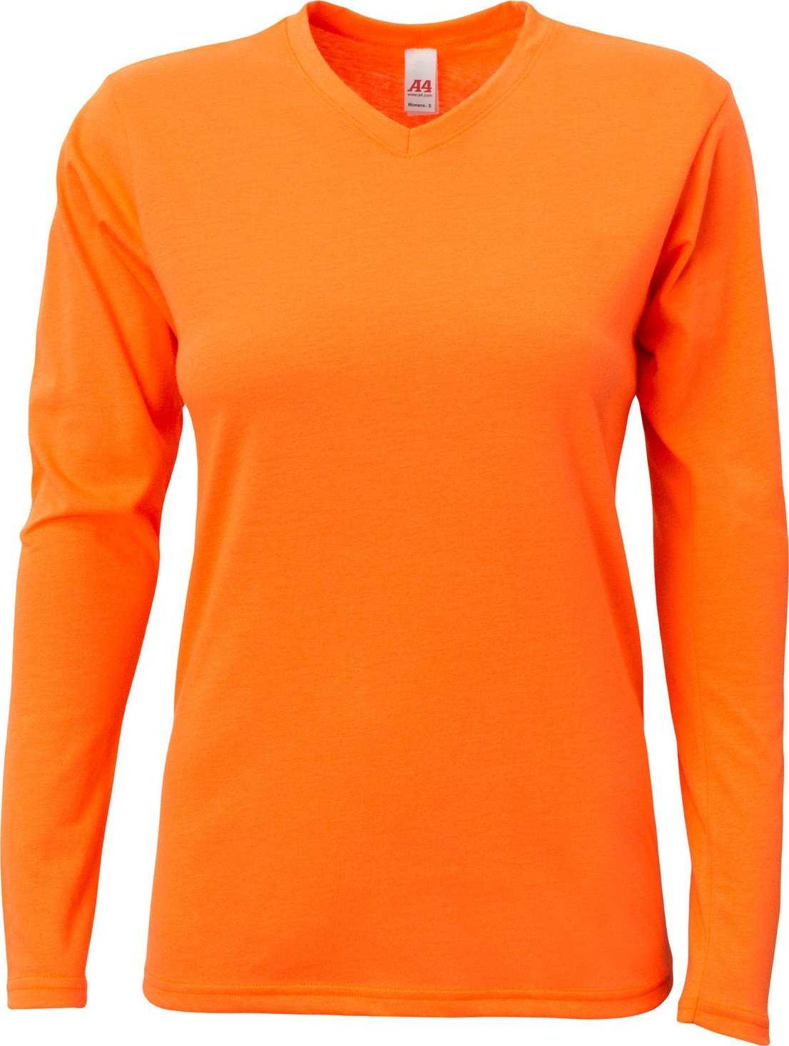 A4 NW3029 Ladies&#39; Long-Sleeve Softek V-Neck T-Shirt - SAFETY ORANGE - HIT a Double - 2