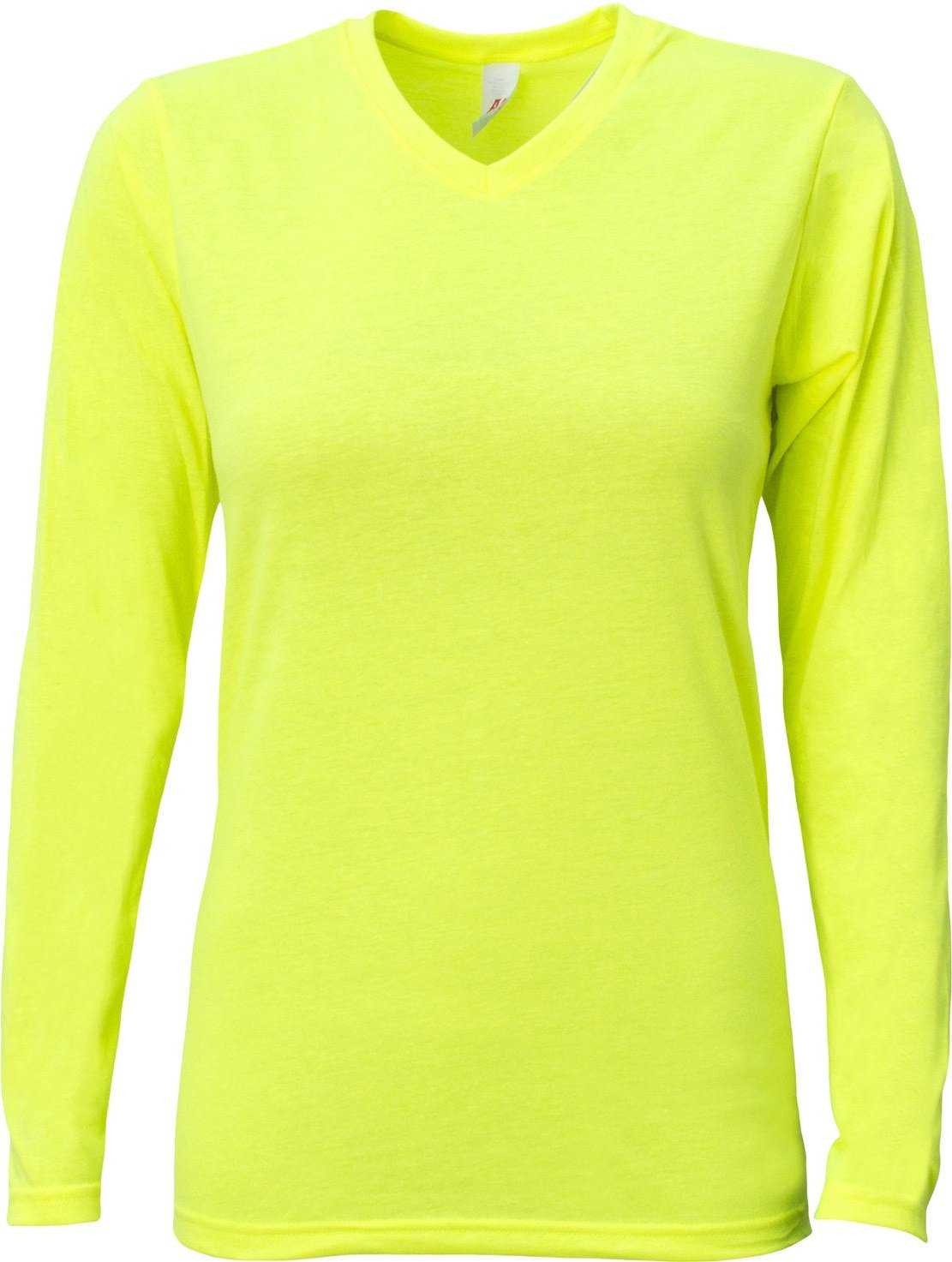 A4 NW3029 Ladies&#39; Long-Sleeve Softek V-Neck T-Shirt - SAFETY YELLOW - HIT a Double - 2