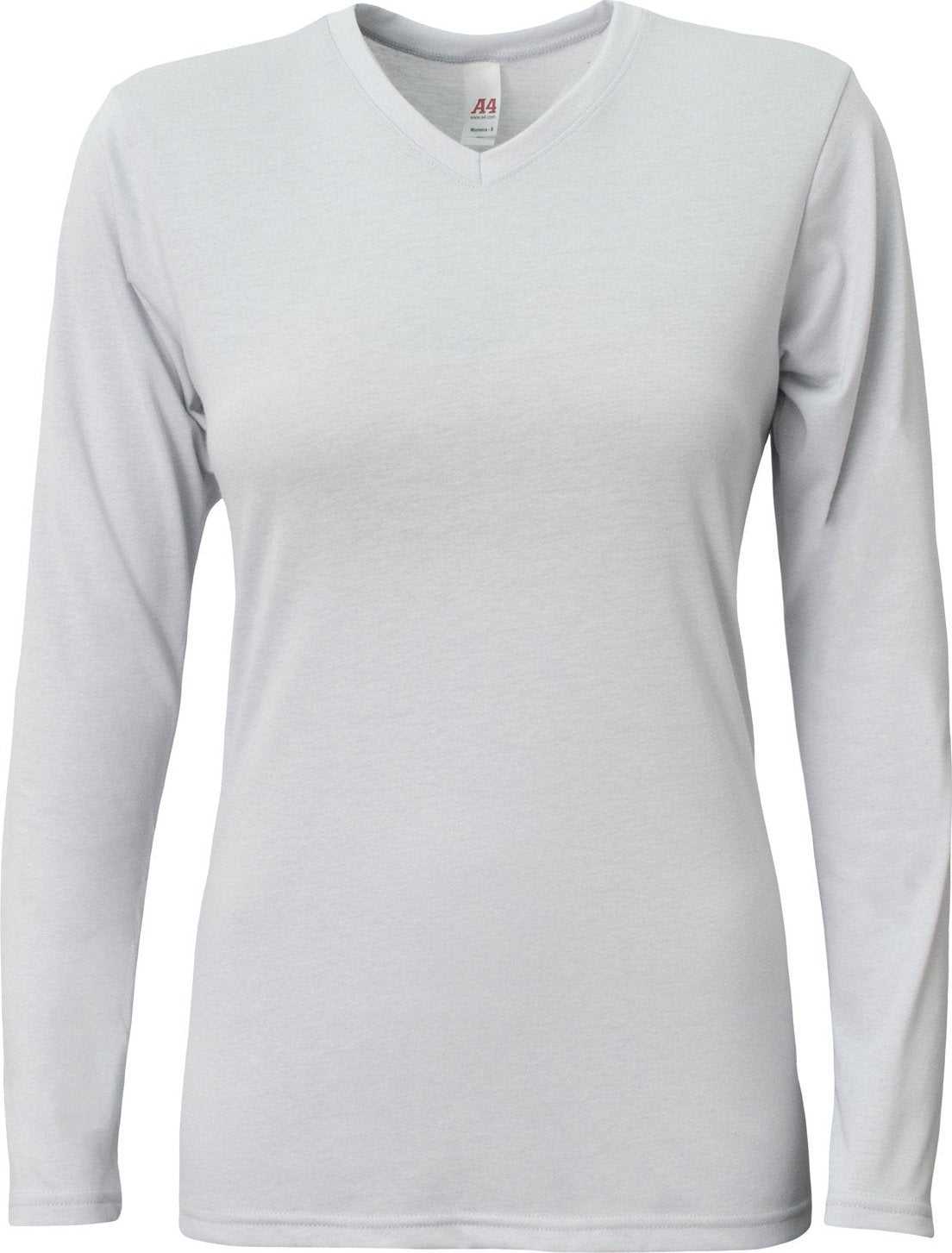 A4 NW3029 Ladies&#39; Long-Sleeve Softek V-Neck T-Shirt - SILVER - HIT a Double - 2
