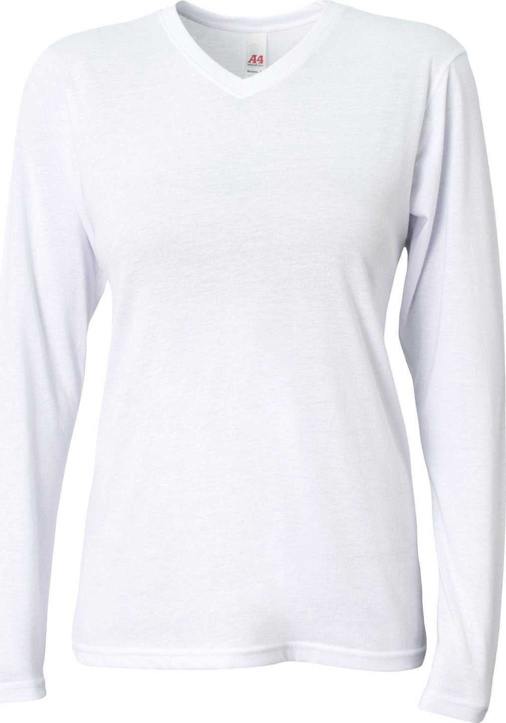 A4 NW3029 Ladies&#39; Long-Sleeve Softek V-Neck T-Shirt - WHITE - HIT a Double - 2